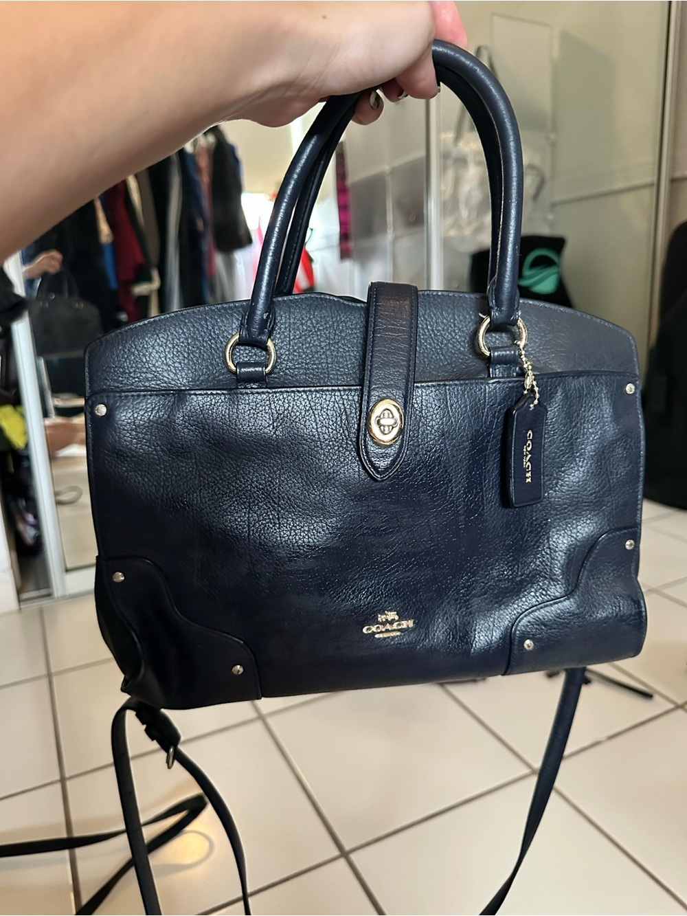 Coach Dark Navy Pebbled Leather Satchel